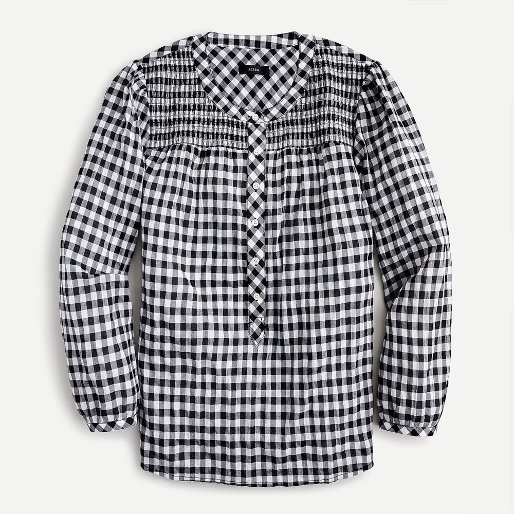 J. Crew Smocked Popover Top Crinkle Gingham XS